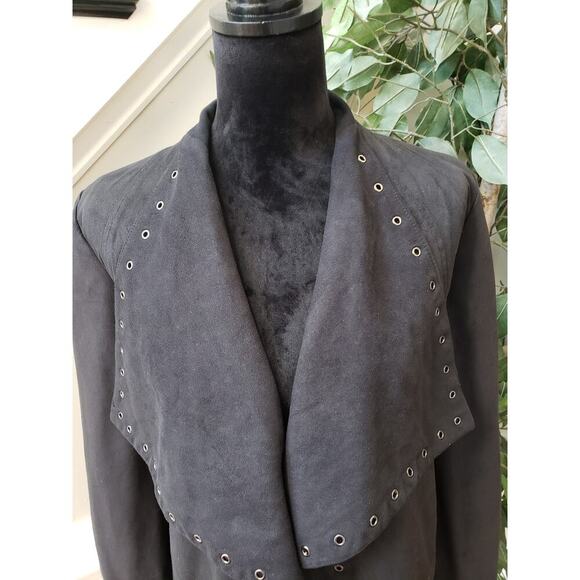 Express Suede Jacket Women Small Black Eyelet Embellished Long Sleeve Open Front - Picture 5 of 12